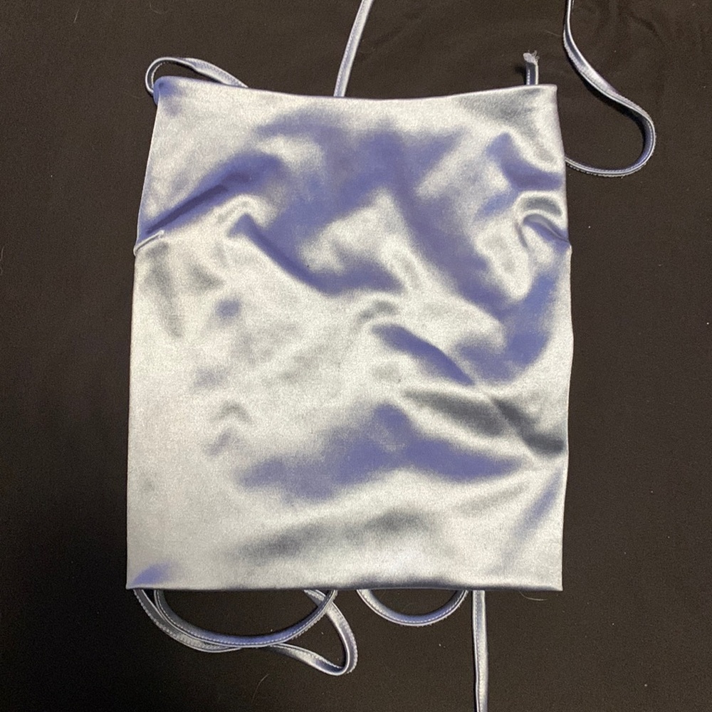 shein silk baby blue tie top